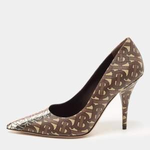  Burberry Multicolor TB Monogram Leather Pointed Pumps Size 37.5