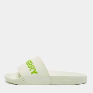 Burberry Green Rubber logo Embossed slides Size 39
