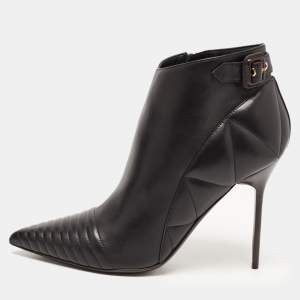 Burberry Black Quilted Leather Alexandra Pointed Toe Ankle Boots Size 40