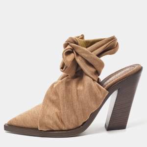 Burberry Brown Fabric Scarf Tie Mules Size 40