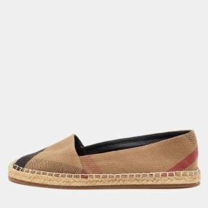 Burberry Beige Hodgeson Check Canvas Slip On Espadrilles Size 36