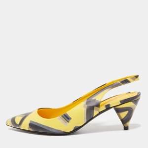 Pre Owned Burberry Yellow/Black Printed Leather Morson Slingback Pumps Size 36.5