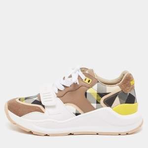 Burberry Multicolor Canvas and Leather Ramsey Low Top Sneakers Size 40