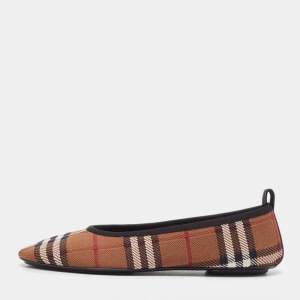 Burberry Brown Check Knit Fabric Ralf Ballet Flats Size 41