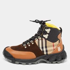 Burberry Multicolor Leather and Suede Tor Hiking Boots Size 36.5