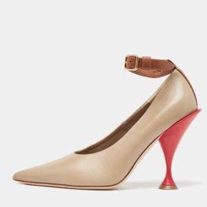 Burberry Brown Textured Leather Ankle Strap Pumps Size 40