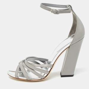 Burberry Grey Leather Hove Ankle Strap Sandals Size 39