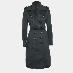 Burberry Black Wool Felt Double Breasted Coat S