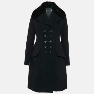 Burberry Prorsum Navy Blue Wool Detachable Fur Collar Coat S