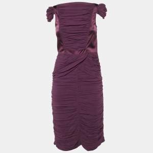 Burberry Prorsum Vintage Purple Silk Crepe Ruched Midi Dress S