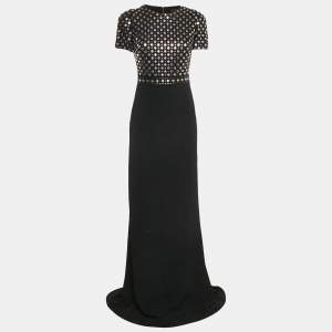 Burberry Prorsum Black Studded Crepe Gown S