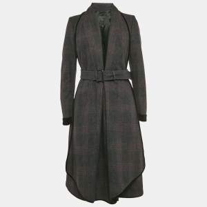 Burberry Black/Purple Checks Wool Blend Coat S