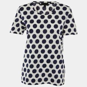 Burberry Prorsum White/Navy Blue Polka Dot Print Cotton T-Shirt M