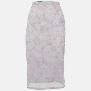 Burberry Prorsum Pink Floral Print Mesh Knee Length Skirt M