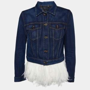 Burberry Prorsum Navy Blue Denim Feather Detail Jacket M