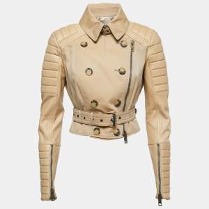 Burberry Prorsum Beige Cotton & Leather Belted Jacket M