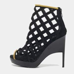 Pre Owned Burberry Prorsum Black Cutout  Suede Ankle Length Boots Size 38