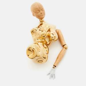 Burberry Doll Wood Enamel Gold Tone Brooch