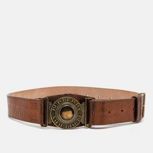 Pre Owned Burberry Bronze Lizard Embossed Leather Logo Buckle Belt Size 70CM