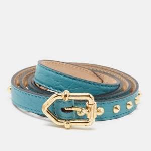 Burberry Blue Leather Studded Slim Belt 85 CM