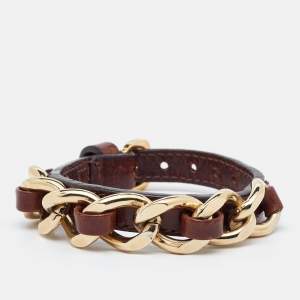 Burberry Brown Leather Chain Detail Wrap Bracelet