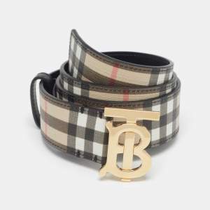 Pre Owned Burberry Beige Vintage Check Canvas TB Buckle Belt S