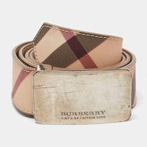 Burberry Beige Nova Check Coated Canvas Logo Plaque Belt 100CM