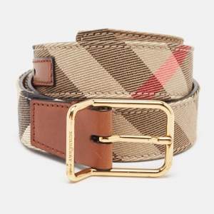 Burberry Brown/Beige Super Nova Check Canvas and Leather Upshall Belt 70CM