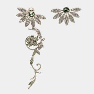 Burberry Half Daisy Crystal Silver Tone Clip-on Asymmetric Stud Drop Earrings