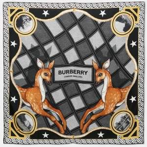 Burberry Black/Yellow Deer Print Silk Square Scarf