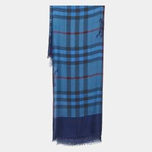 Burberry Blue Vintage Check Wool & Silk Scarf