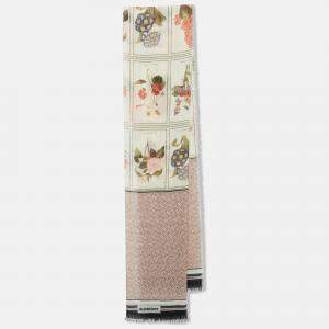 Burberry Multicolor Logo and Plants Print Silk Scarf