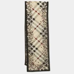 Pre Owned Burberry Beige Tartan and Star Print Muffler 