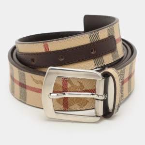 مملوكة مسبقًا Burberry Beige/Brown Haymarket Check Canvas and Leather Buckle Belt 105CM