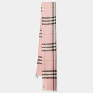 Burberry Ash Rose Pink Giant Check Gauze Wool and Silk Stole 