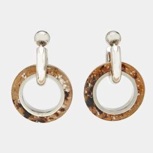 Burberry Caramel Marbled Resin SilverTone Double Grommet Earrings