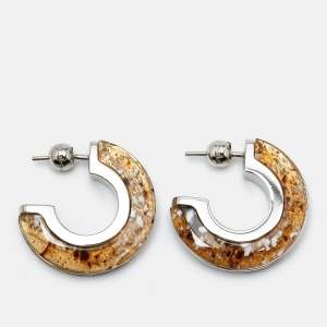 Burberry Caramel Marbled Resin Silver Tone Grommet Earrings