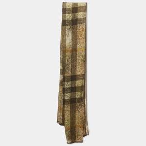 Burberry Green Checks Satin Silk Scarf