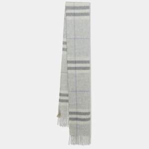 Burberry Grey Nova Check Cashmere Fringed Muffler 