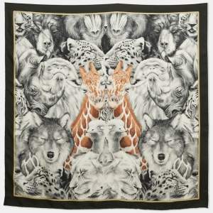 Pre Owned Burberry Grey Animals Print Silk Scarf 