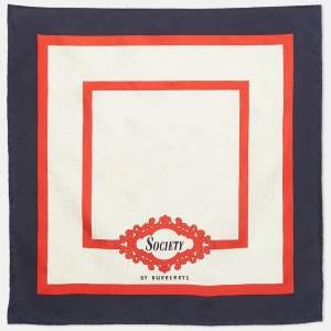 Pre Owned Burberry White/Blue Silk Archive Society Print Square Scarf