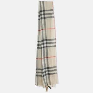Pre Owned Burberry Beige Giant Check Wool and Silk Scarf 
