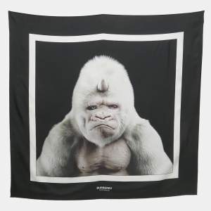 Pre Owned Burberry Black Gorilla Print Silk Square Scarf 