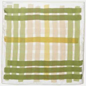Pre Owned Burberry Green Check Print Silk Square Scarf 