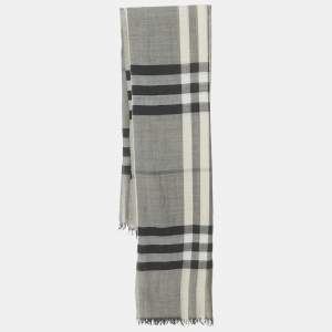 Pre Owned Burberry Monochrome Checked Silk Blend Stole 