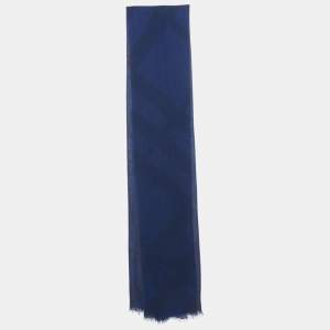 Pre Owned Burberry Blue Checks Silk Scarf 