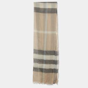Pre Owned Burberry  Beige Nova Check Pattern Linen & Wool Shawl