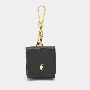 Pre Owned Burberry Black Leather TB Logo AirPods Case
