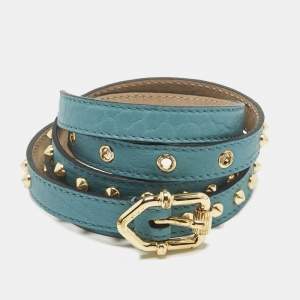 Pre Owned Burberry Blue Leather Studded Slim Buckle Belt 85CM