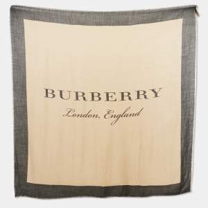 Pre Owned Burberry Beige/Black Printed Cashmere Square Scarf